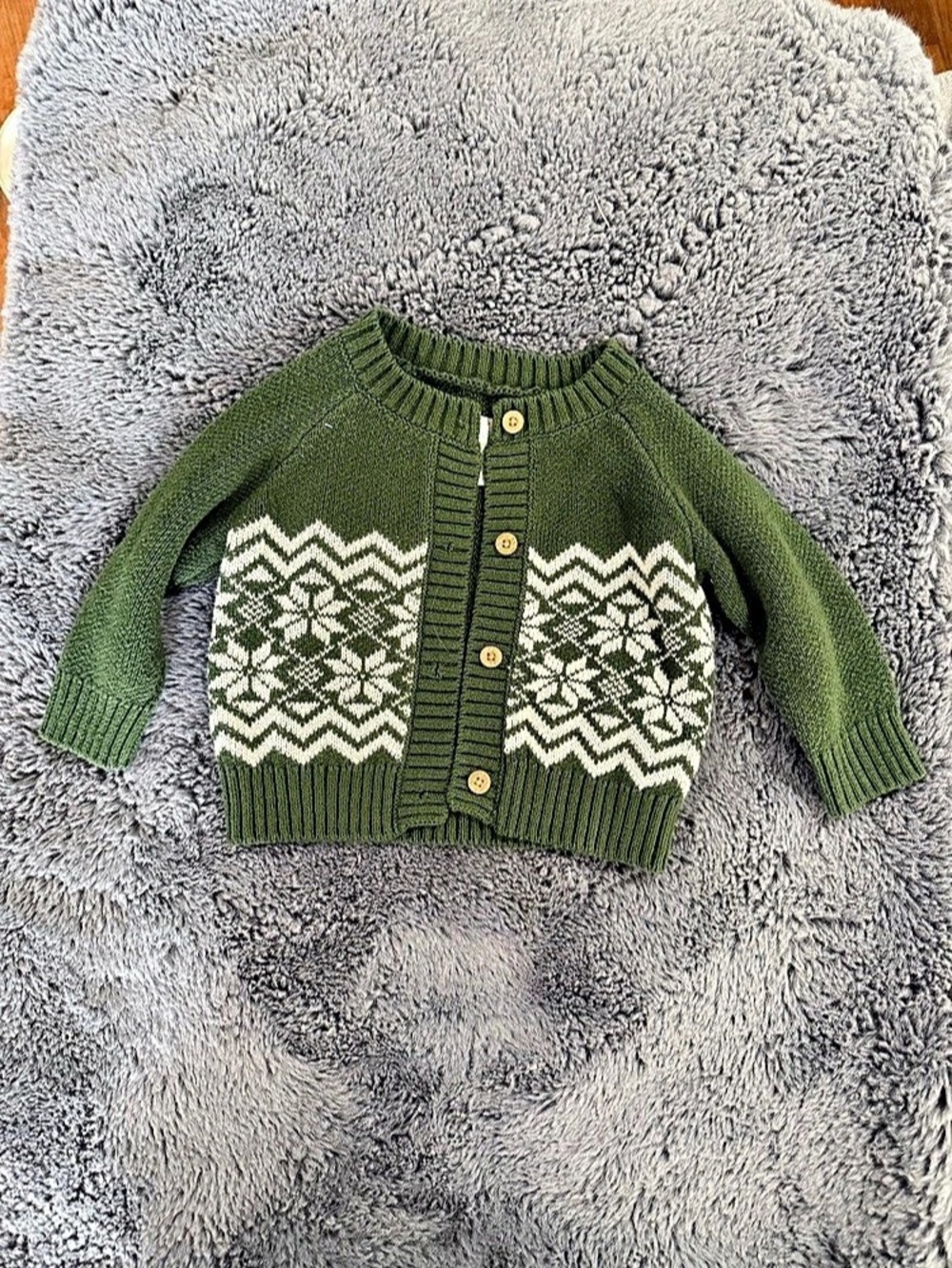 cloud island Holiday Fair Isle Sweater Green & White Baby 6-9M